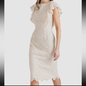 Shoshanna Cooper Flutter-Sleeve Lace Midi